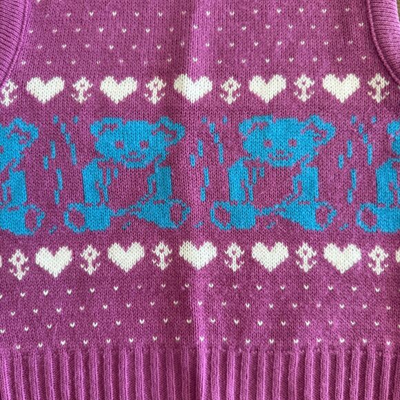 Vintage JCPenney Purple Teddy Bear Sweater Vest Girls' M (10-12) - Picture 9 of 13
